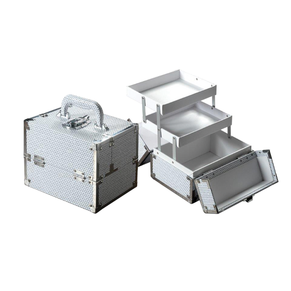 Beauty Case Mini Strass Trucchi e Manicure con ripiani scorrevoli bianco/rosa Melcap