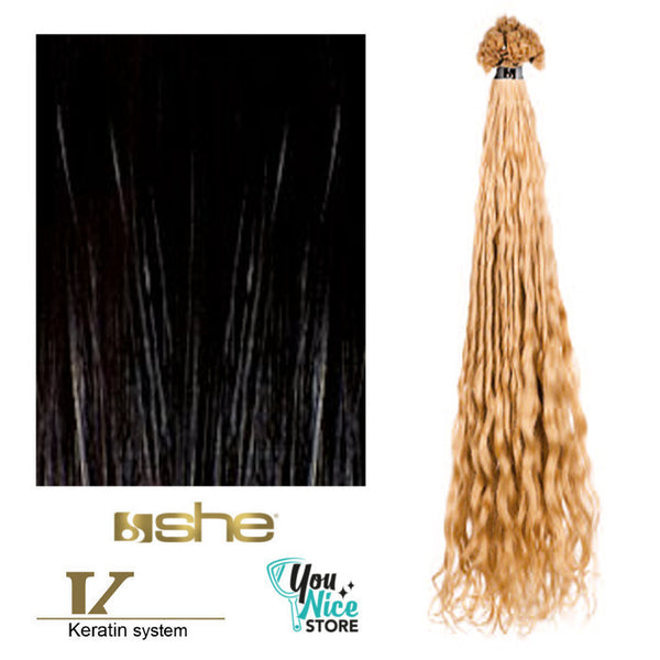 10 ciocche extension professionali a cheratina SHE 40-45 cm Capelli Ricci colori naturali