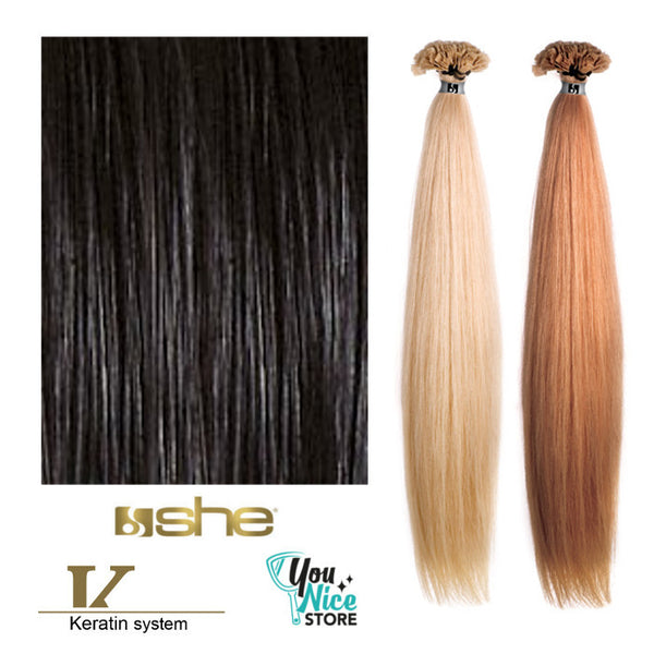 10 ciocche extension professionali a cheratina SHE.60-70 cm Capelli lisci colori naturali