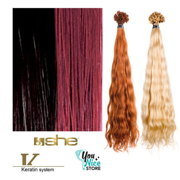 10 ciocche extension professionali a cheratina SHE 55 60 cm Capelli Mossi colori mesciati