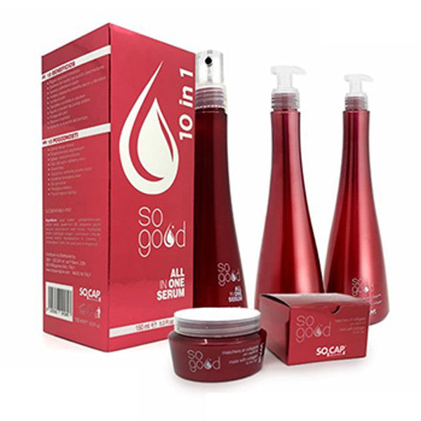 Kit ristrutturante per capelli fini Shampoo + Maschera + Siero All in One Sogood Socap