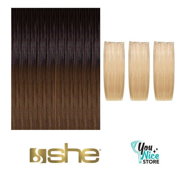 3 fasce extension professionali SHE Easy 20 con clips 50 55 cm Capelli lisci colori shatush