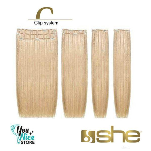 Kit 4 fasce extension professionali, SHE EASY VOLUME. 50 55 cm Capelli lisci. Colori naturali.