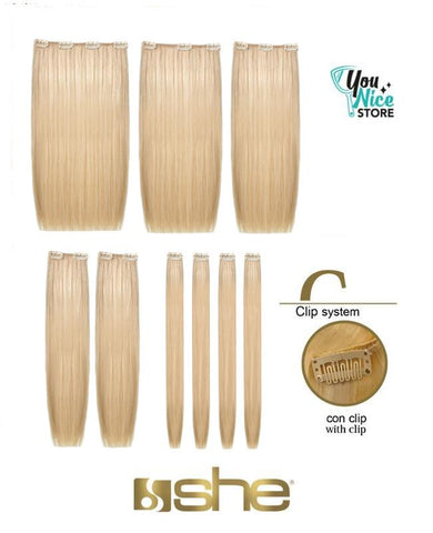 Kit 9 fasce extension professionali, SHE EXTENCLIP. 40 45 cm Capelli lisci. Colori mesciati.