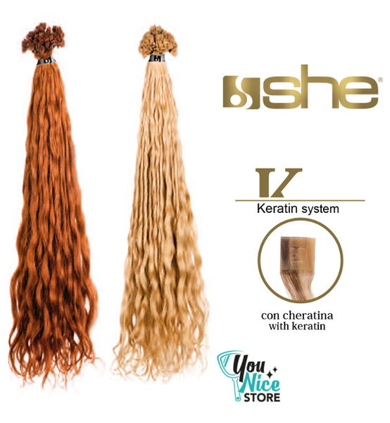 10 ciocche extension professionali a cheratina SHE 40-45 cm Capelli Ricci colori naturali