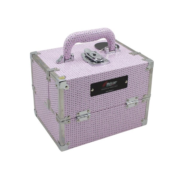 Beauty Case Mini Strass Trucchi e Manicure con ripiani scorrevoli bianco/rosa Melcap