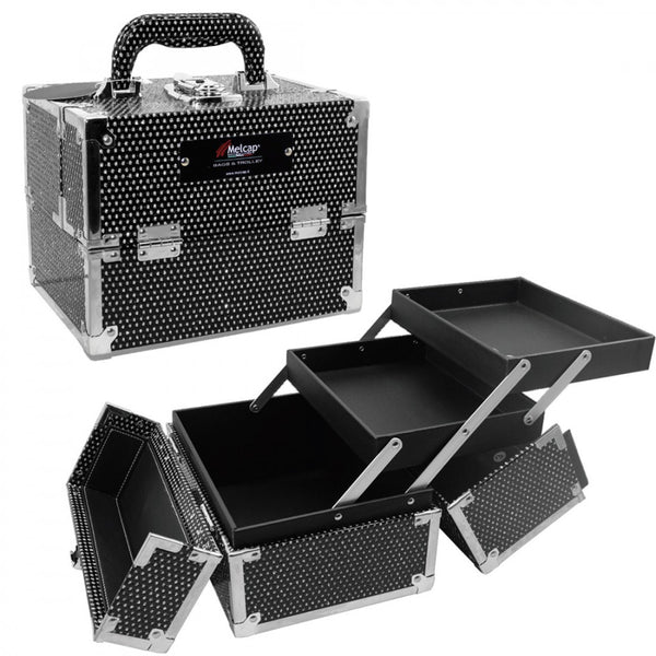 Beauty Case Mini Strass Trucchi e Manicure con ripiani scorrevoli nero Melcap