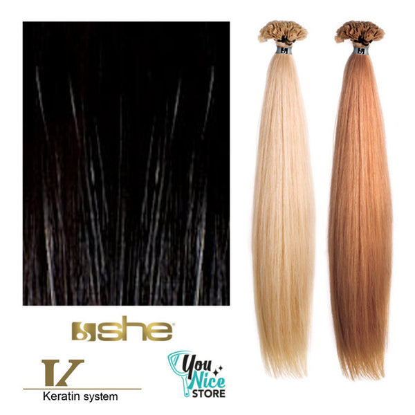 10 ciocche extension professionali a cheratina SHE 45-50 cm Capelli lisci colori naturali