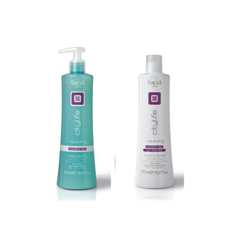 Kit trattamento capelli lisci crespi Shampoo + Crema Faipa Relaxing 375 ml