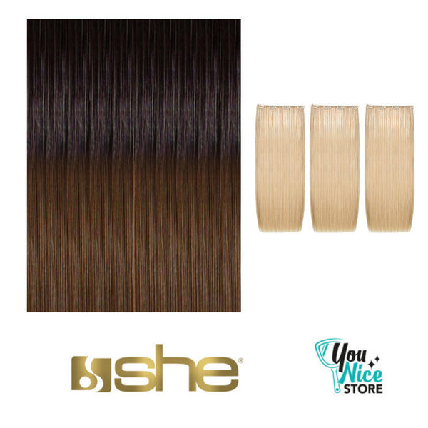 3 fasce extension professionali con clip SHE THREEASY 50 55 cm Capelli lisci shatush