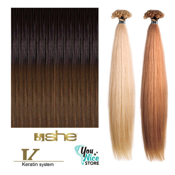 10 ciocche extension professionali a cheratina SHE 55 60 cm Capelli lisci shatush