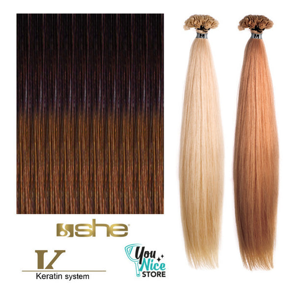 10 ciocche extension professionali a cheratina SHE 40-45 cm Capelli lisci shatush