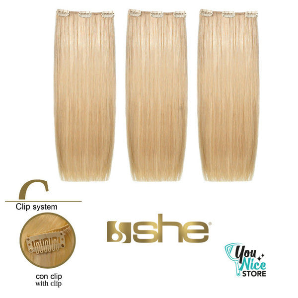 3 fasce extension professionali SHE Easy 20 con clips 50 55 cm Capelli lisci colori shatush