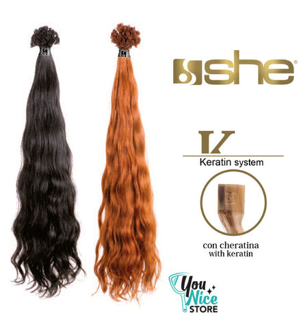 10 ciocche extension professionali a cheratina SHE 40-45 cm Capelli Mossi colori mesciati
