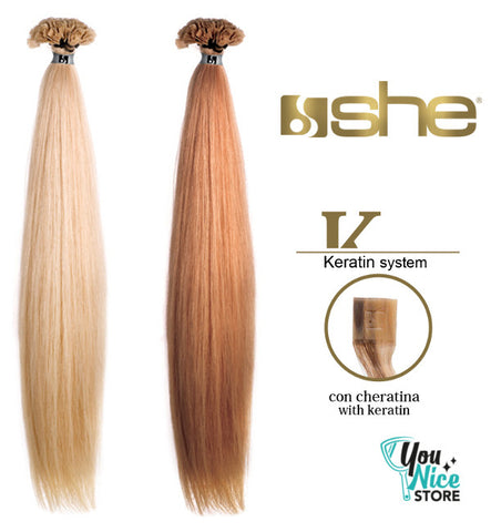 10 ciocche extension professionali a cheratina SHE 55 60 cm Capelli lisci colori naturali