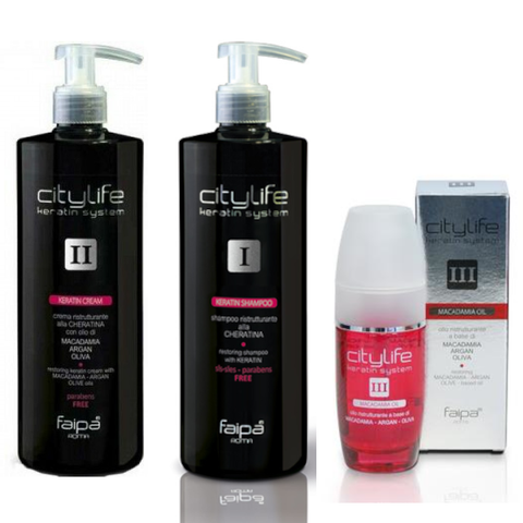 Kit Shampoo + Crema + Olio ristrutturante alla cheratina FAIPA Keratin System