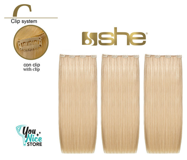 3 fasce extension professionali con clip SHE THREEASY 50 55 cm Capelli lisci colori mesciati